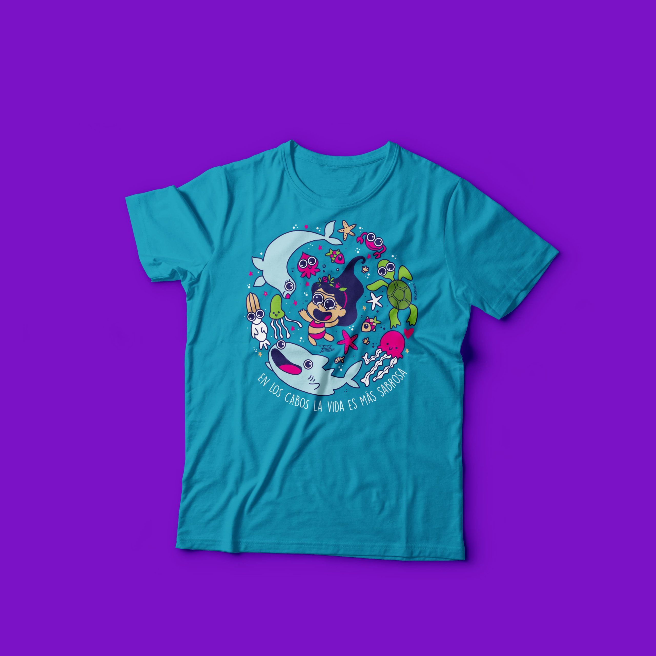 Diseño de playera estampada para souvenir Fridix Diseño freelance para cabo San Lucas