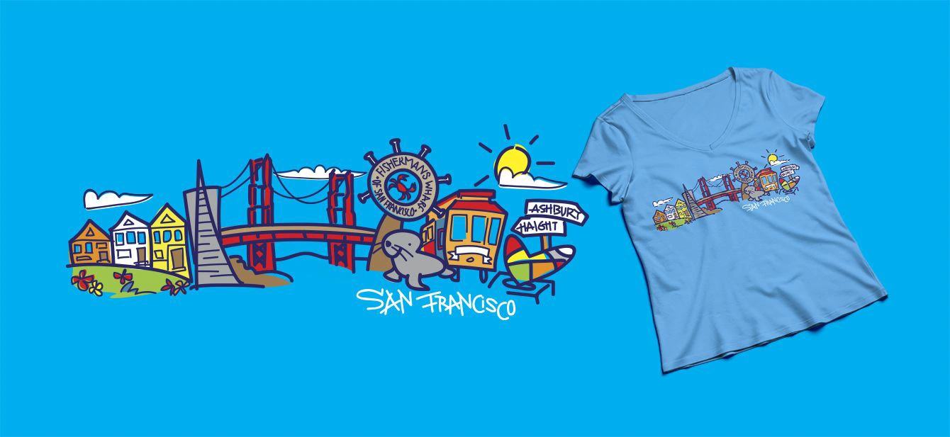 Souvenirs Turísticos - Ilustración de San Francisco con Camiseta Azul Mockup
