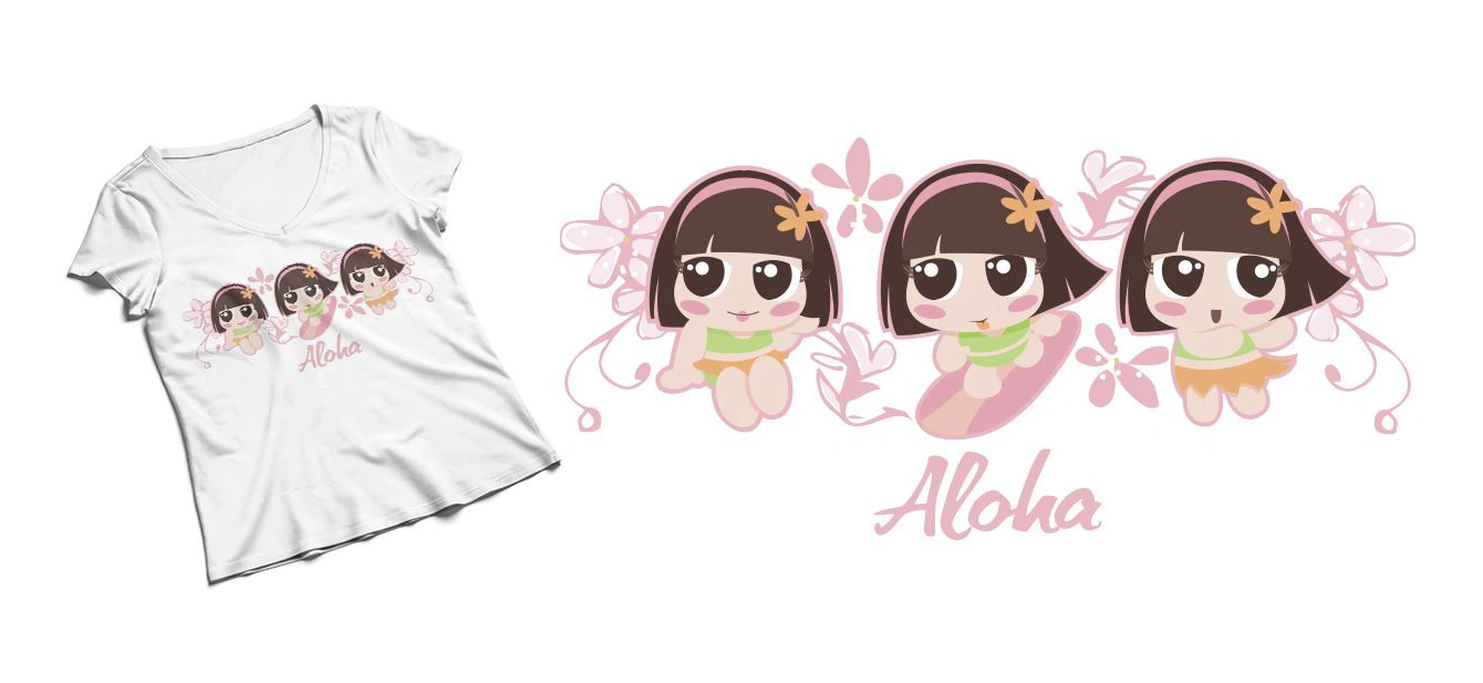 ouvenir - Ilustración de 3 Niñas Hawaianas con Mockup de Playera