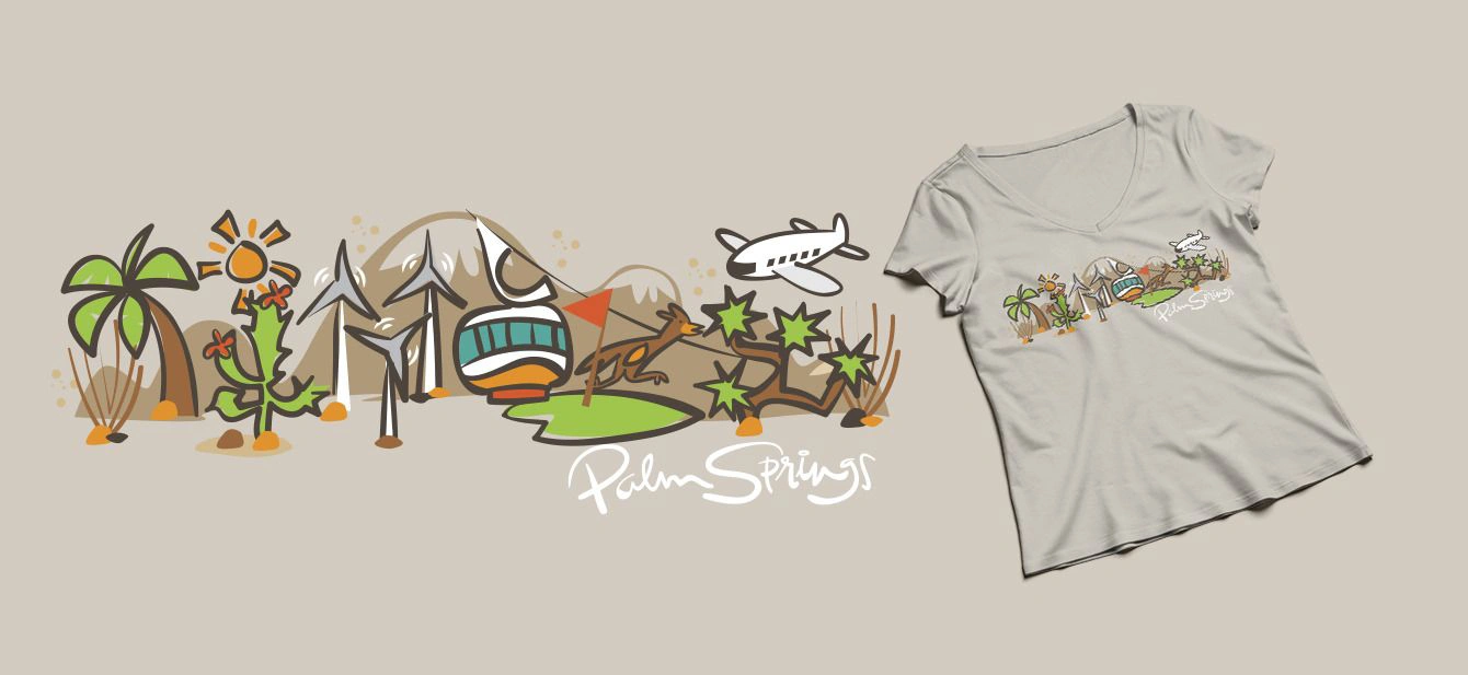 Souvenirs para Turistas - Ilustración de Palm Springs con Iconos Representativos